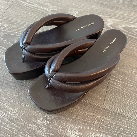 Dries Van Noten Shoes - Dries Van Noten Dark Brown Padded Platform Flip Flops